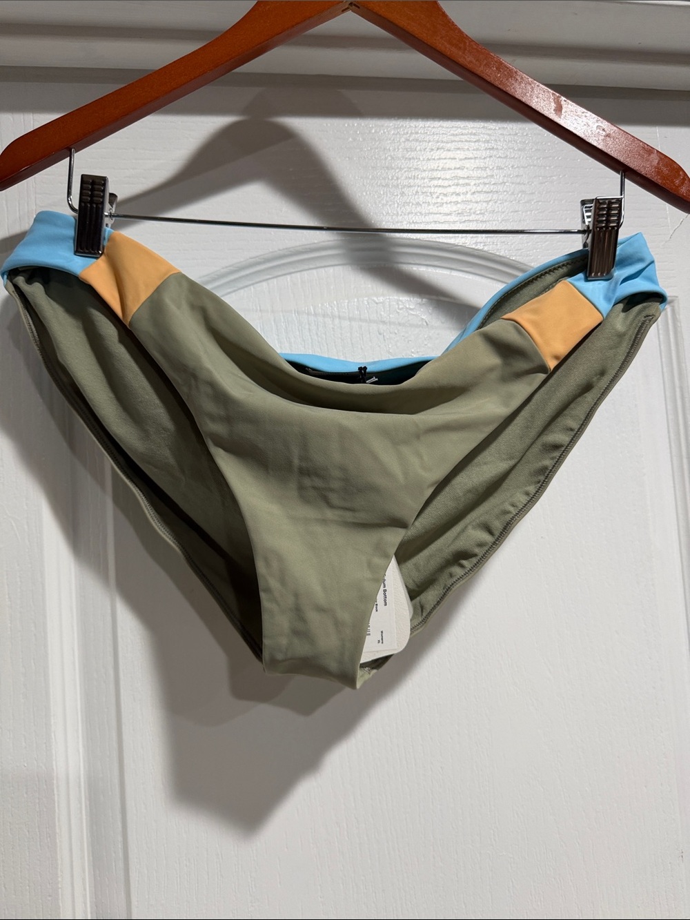 Prana Olive Bikini Bottom with Sky Blue & Peach Trim